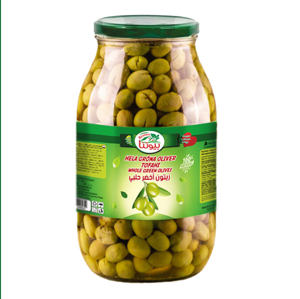Beutna gröna oliver hela tofahi